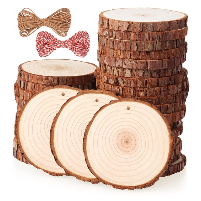 Rebanadas de madera, 30 unidades, 9 — 10 cm, color natural, con agujero