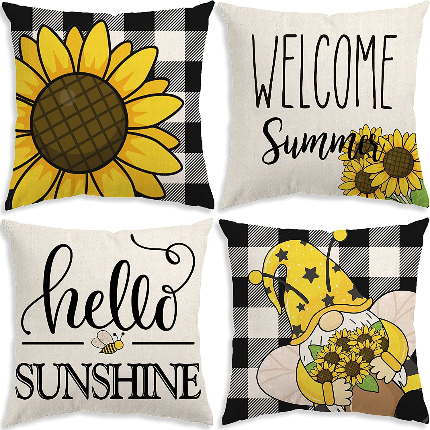 Summer Decor Pillow Covers 18x18 inch Buffalo Plaid Summer Outdoor