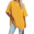 thumbnail image 3 of Otntypg Women's Oversized T Shirts Trendy Solid Color Round Neck Baggy Tees Summer Half Sleeve Casual Comfy Cozy Cotton Tunic Tops Yellow#01 S, 3 of 7