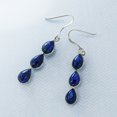 thumbnail image 3 of Genuine Lapis Lazuli Triple Teardrop Dangle Earrings in Silver Tone Jewelry Earring Silver, 3 of 7