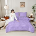 thumbnail image 4 of Manfei Kawaii Geometric Plaid 3 Pieces Queen Comforter Set for Teens Female Men,Purple White Ultra Soft Bedding Sets,Vintage Aesthetic Bedding Comforter Set,Luxury Bedroom Decor,Reversible, 4 of 8