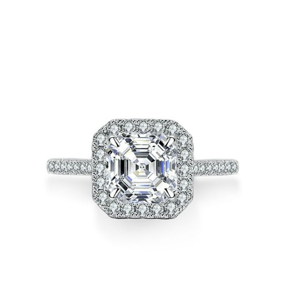 Moissanite Ring for Women 3 Carat Asscher Cut Engagement Ring D Color VVS1 Clarity Diamond Wedding Rings S925 Sterling Silver Promise Anniversary Rings for Her