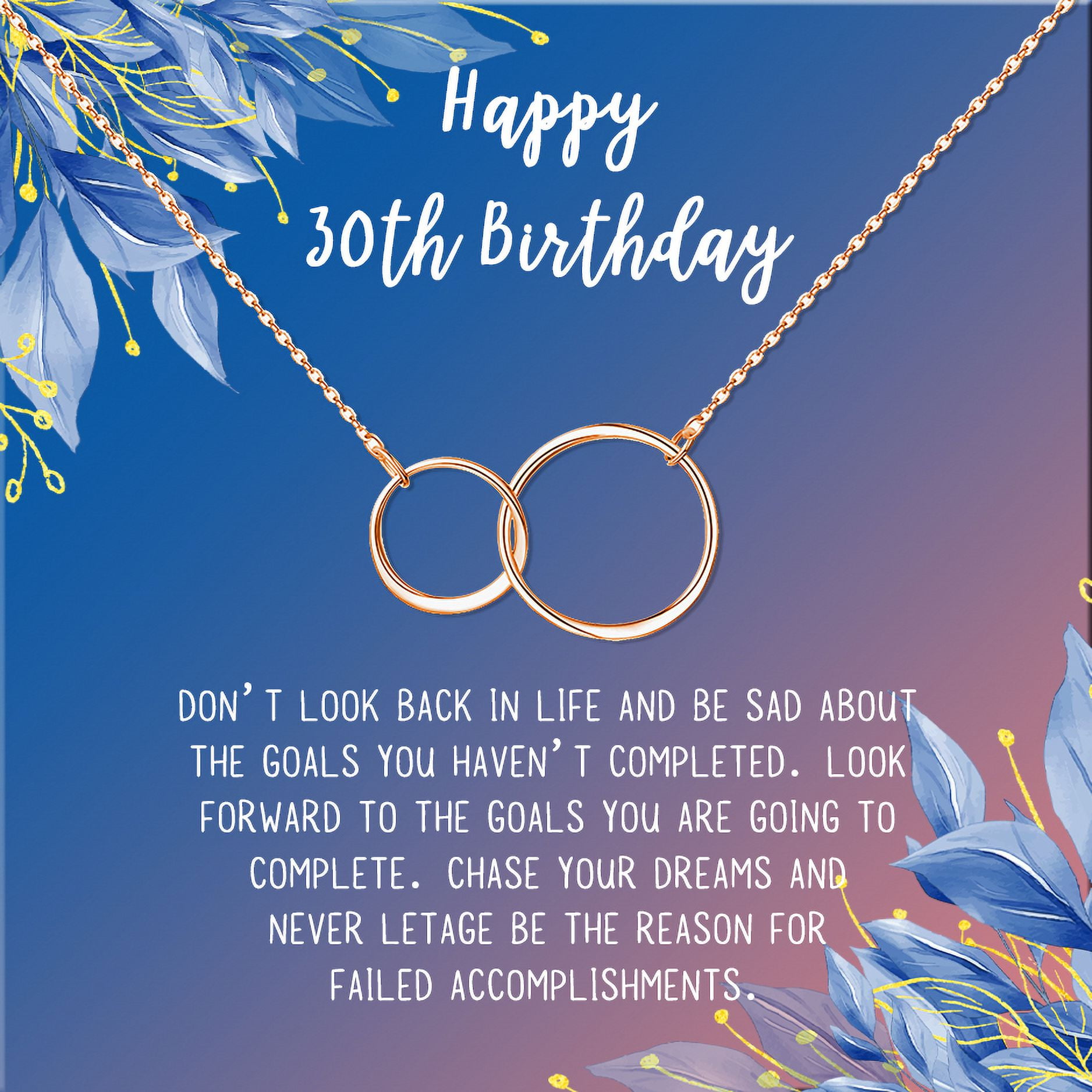 Anavia Happy 30st Birthday Gifts Stainless Steel Fashion Necklace Birthday Card Jewelry Gift for Her, Birthday Gift for Wife-[Rose Gold Infinity Double Ring, Blue-Orange Gift Card]