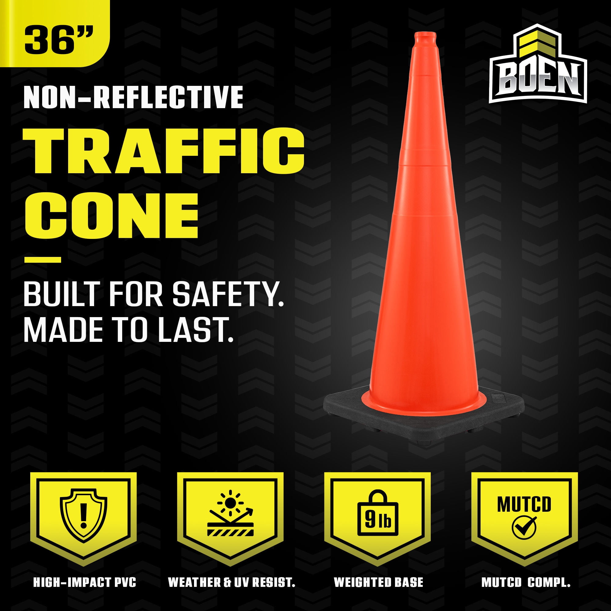 BOEN 36 in Orange Non-Reflective Traffic Cone, 10 lb Work Zone Safety, 1 Pack