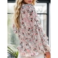 thumbnail image 3 of Weardear Women Boho Floral V Neck Dressy Blouses Puff Long Sleeve Elegant Chiffon Tops, 3 of 7