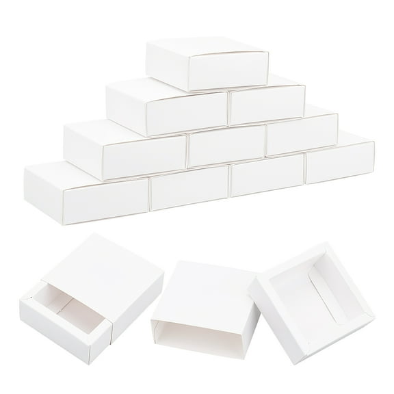 16 pack Foldable Paper Drawer boxes Sliding Gift boxes for Small Dessert Candy Mini Soaps and Other Party Favors White 8.3x8.3x3.2cm 16pcs