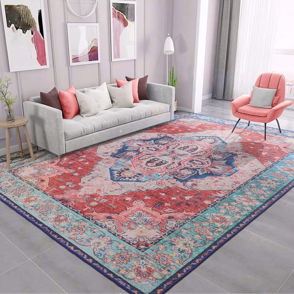 Wondo Washable Rugs Vintage Area Rug Rug for Living Room, Bedroom, Kids Room, 5' x 8', Multicolor