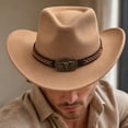 thumbnail image 4 of Qwertyu Western Cowboy Hat for Men Women Classic Roll Up Fedora Hat Jazz Cap with Buckle Belt Beige, 4 of 6