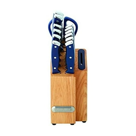 Farberware Edgekeeper Triple Riveted Slim Knife Block Set with Built in Sharpener, 14-Piece, Navy