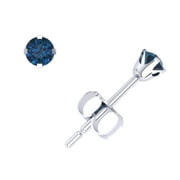 Genuine 0.10Carat Round Cut Blue Diamond Stud Earrings 14k White Gold Prong Set I2