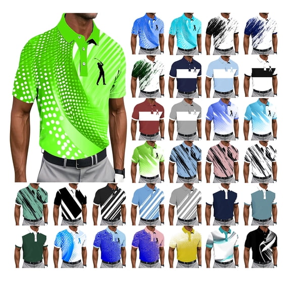 jjayotai Plus Size Tshirts for Men Short Sleeve Golf Shirts Quick Dry Graphic Print Collared Tops Business Casual Blouses