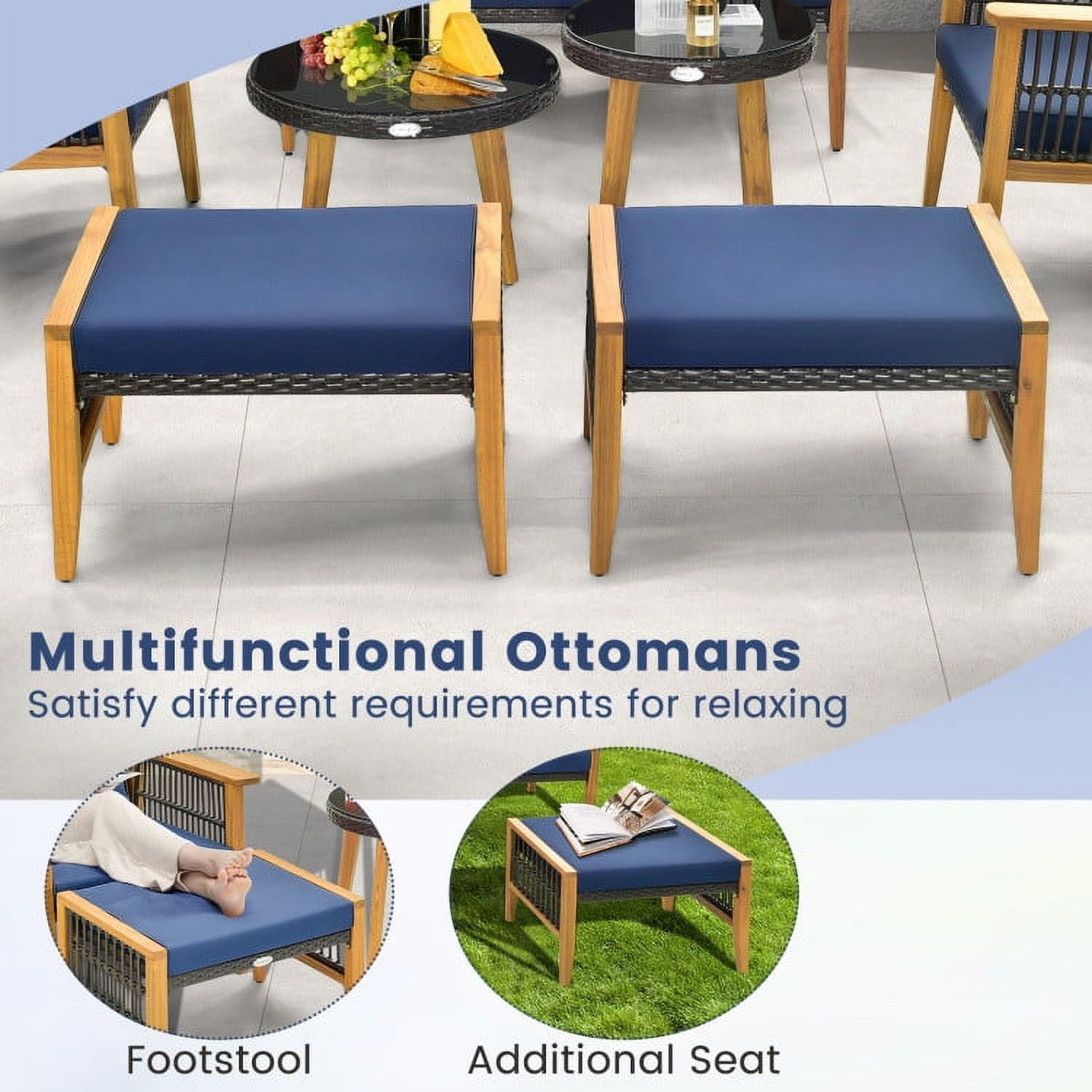 Aimee Lii 7 Piece Outdoor Conversation Set with Stable Acacia Wood Frame, Outdoor Patio Set, Navy Aimee Lii 7 Piece Outdoor Conversation Set with Stable Acacia Wood Frame, Outdoor Patio Set, Navy