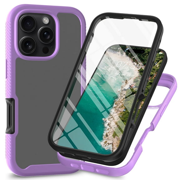 TECH CIRCLE For iPhone 16 Pro Max Case with Built-in Screen Protector,Full Protection Rugged Drop Shockproof Rubber Hybrid Anti-Scratch Crystal Clear Phone Case for Apple iPhone 16 Pro Max,Purple