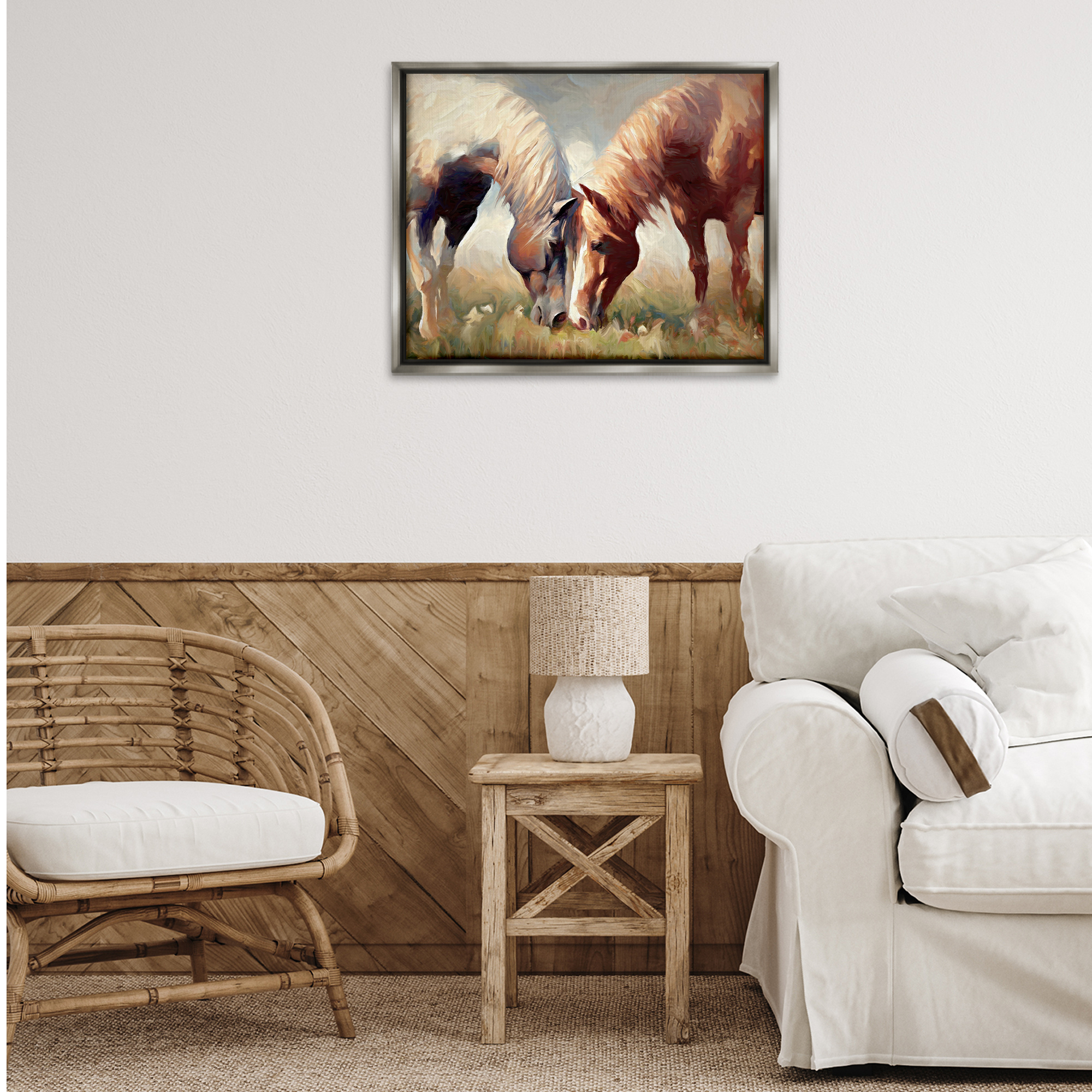 Stupell Industries Horses Touching Noses Animals & Insects Painting Gray Floater Framed Canvas Art Print Wall Art, 31 x 25