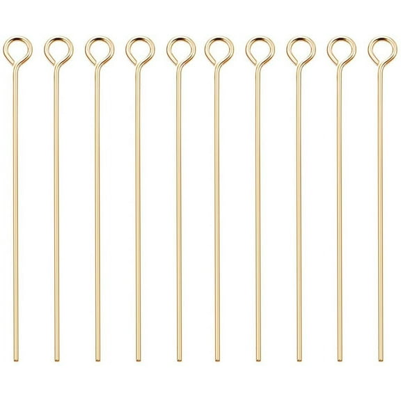 100PCS Real 18K Gold Plated Eye Pins 21 Gauge Open Loop Findings for Necklaces DIY Crafts 45mm (1.8") Long