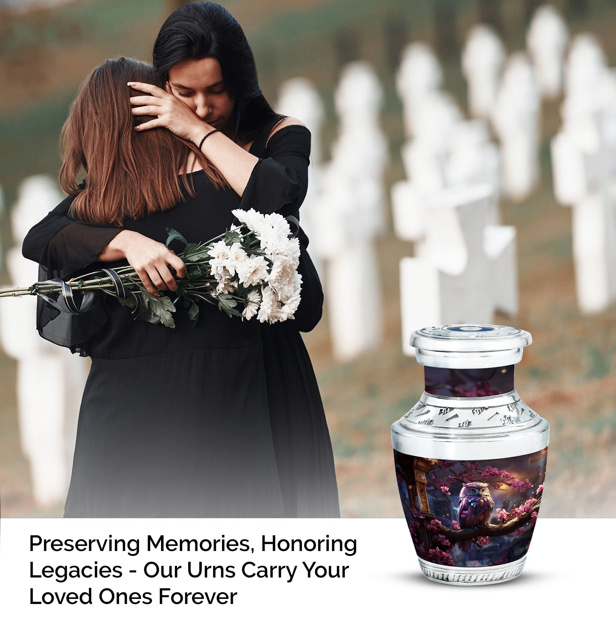 Small Engraved Owl In Lamp Tree Urn For Adult Mother & Father - Urn For Human Ashes Adult Woman & Men - Cheap Urns For Human Ashes - Ash Urns For Humans - Adult Cremation Urns (Size - 3Inch, 1Pcs)