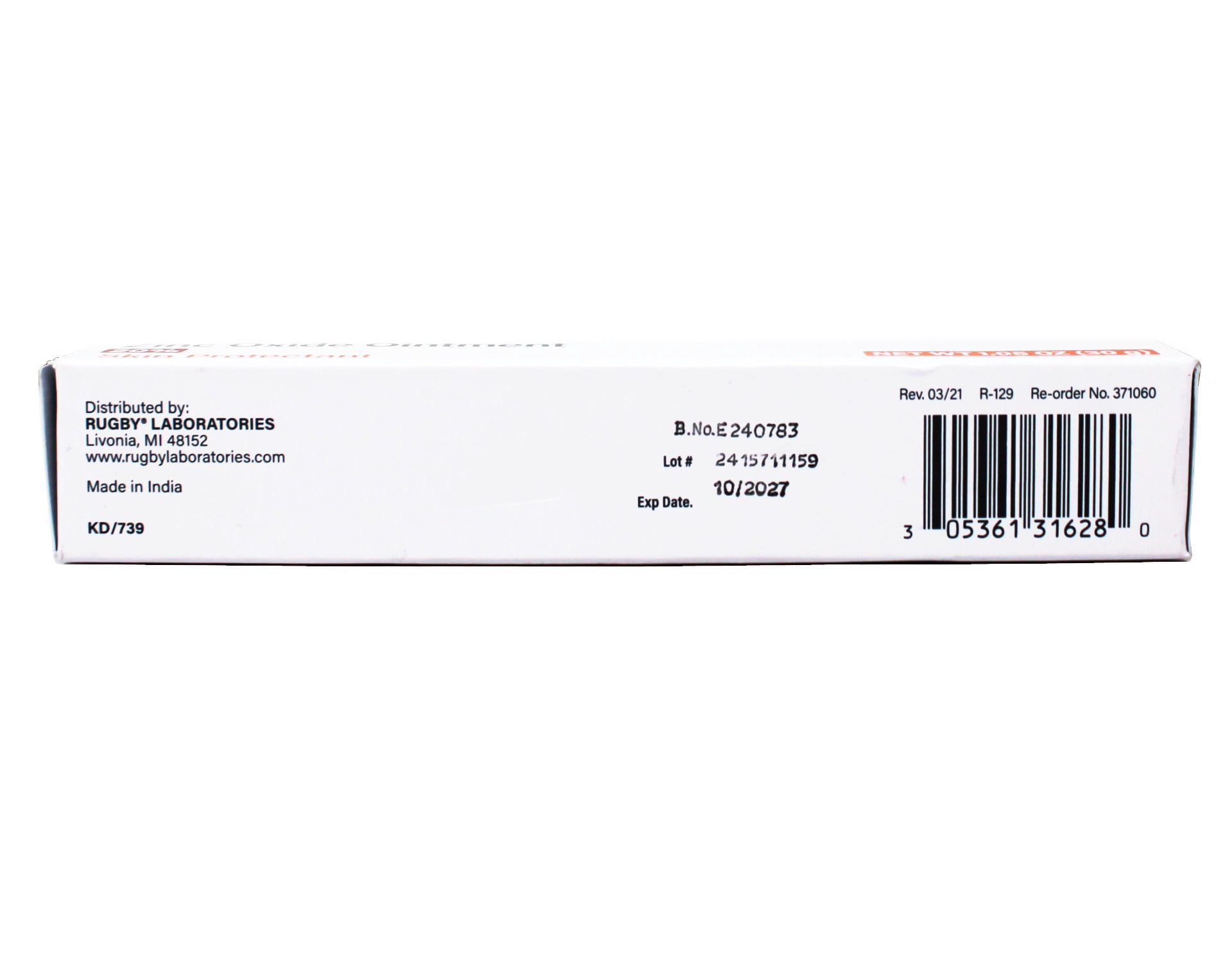 Rugby Zinc Oxide Ointment 20% Skin Protectant - 1.05 Oz HSA/FSA