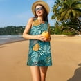 thumbnail image 3 of Lsque Tropical Leaves Pattern Summer Dresses for Women – Sleeveless T-Shirt Swing Sundress, Perfect for the Beach and Casual Days, 3 of 7