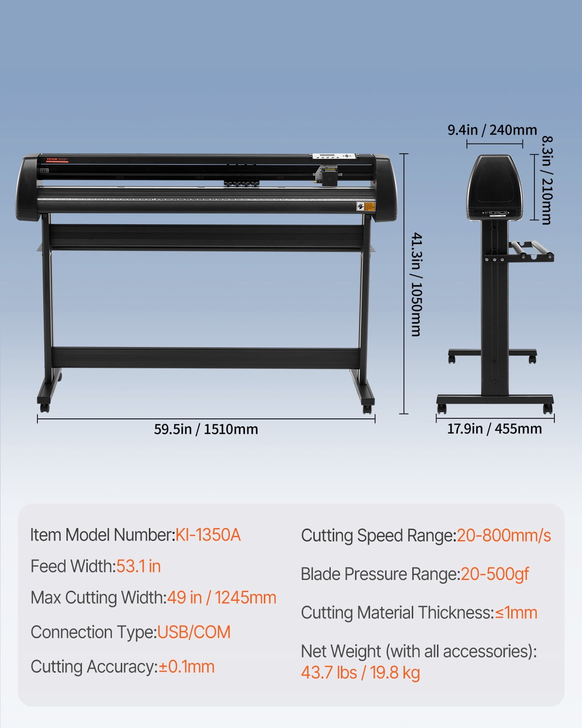 VEVOR Vinyl Cutter Plotter Machine, 53" Signmaster Software Sign Making Machine, 1350mm Paper Feed Vinyl Cutter Plotter with Stand (53" 1350mm)