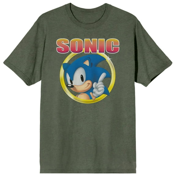 Sonic the Hedgehog Distressed Art Men's Monterrey Sage Short Sleeve Tee-Medium