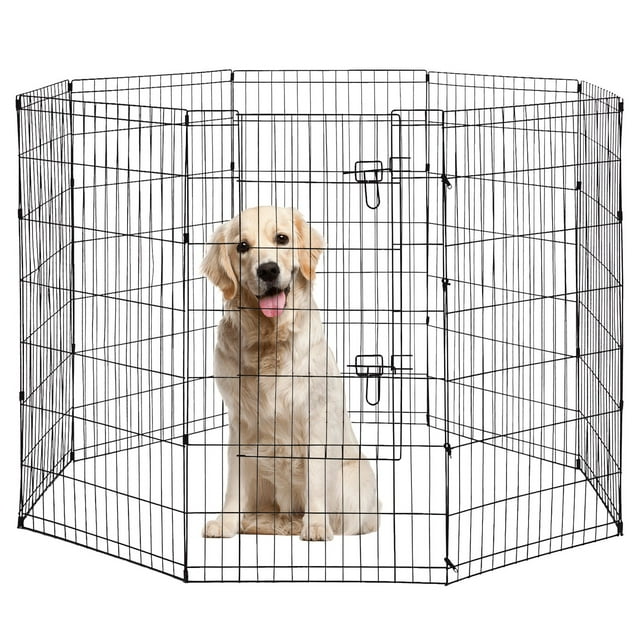Enclos pour Chien de 42 Pouces Portable et à Forme Ajustable, Parc pour Animaux à 8 Panneaux, Enclos d'Exercice pour Chien avec Boucle en Métal, Enclos Intérieur Extérieur pour Chiens Moyens et Petits, Noir