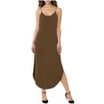 thumbnail image 3 of Sentmoon Robe Décontractée Invité de Mariage Sans Manches Col en V Robe Maxi Été Printemps Couleur Unie Coupe Régulière Bretelles Spaghetti Grande Taille Robe de Bal Confortable pour Voyage et Vacances Marron m, 3 of 8