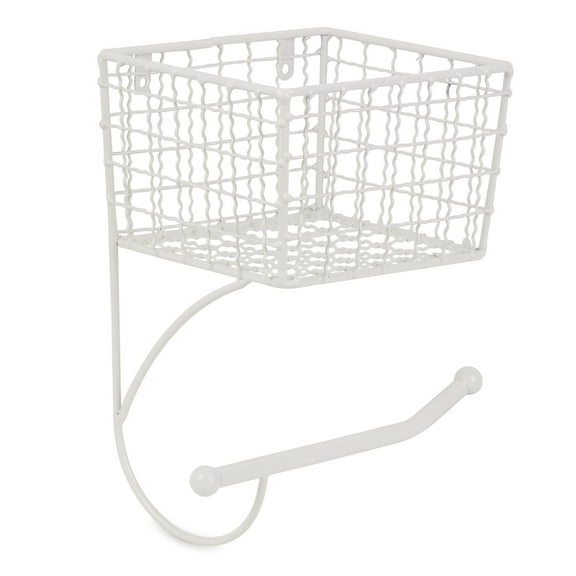Antique Off-White Metal Farmhouse Toilet Paper Holder 6.3x5.3x4