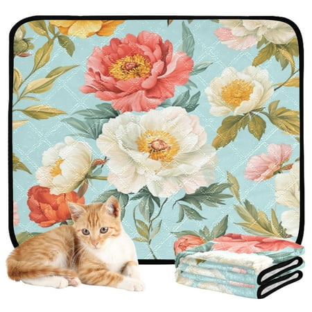 Qxltty Colorful Peonies Cat litter Pads Pet Set of 3 Diaper Mats Center Anti-leakage Layer Absorbent Soft and Comfortable