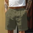 thumbnail image 2 of Dwelliawo Linen Shorts for Men Elastic Waist 9" Flat Front with Pockets Shorts Casual Beach Outfits Cotton Linen Pleat-Front Classic Army Green L, 2 of 6