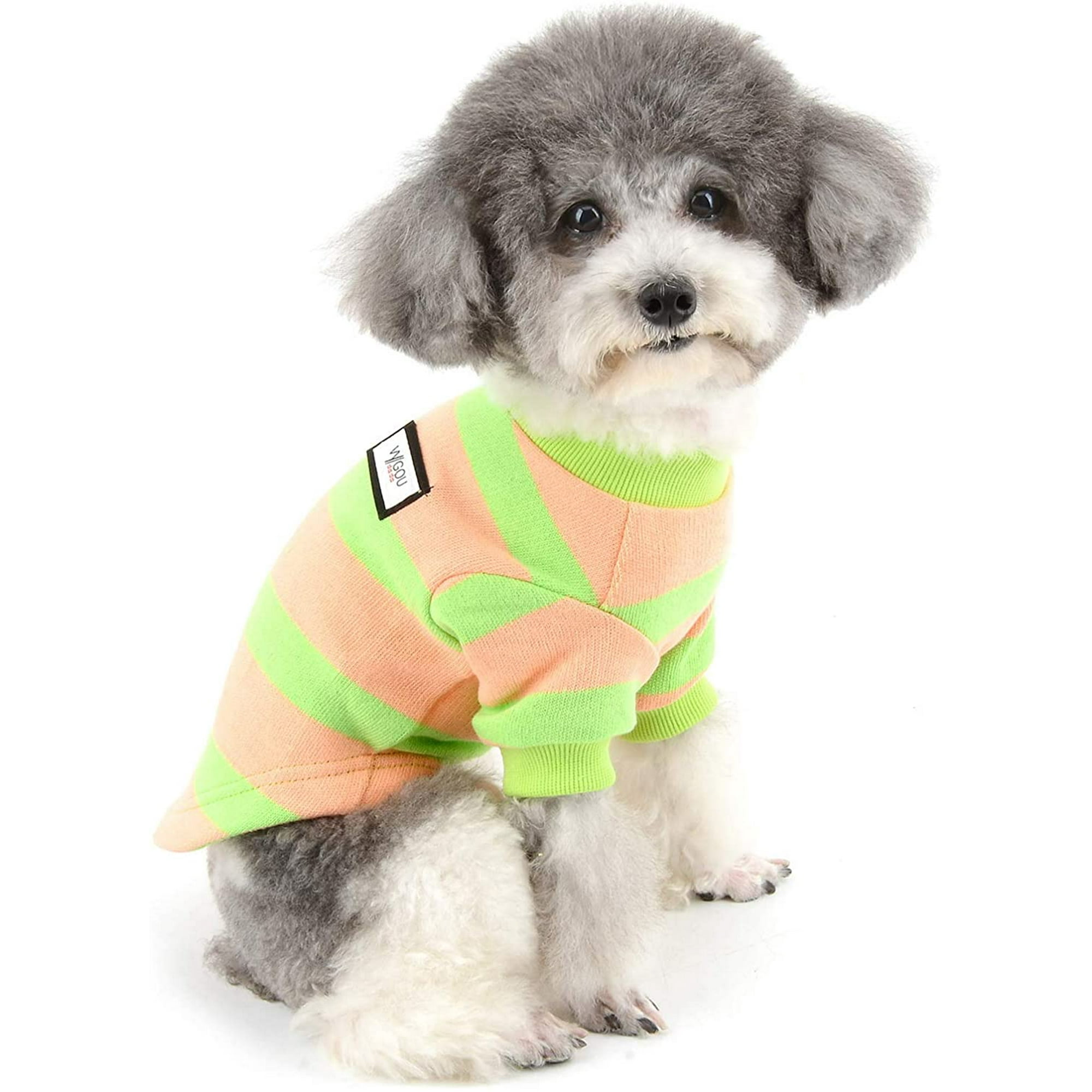 Deandawn Small Dog Sweater Coat Winter Warm Knitted Jumper Puppy Clothes Soft Cotton Striped Pet Pullover Knitwear Chihuahua Doggie Jacket Apparel For