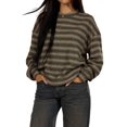 thumbnail image 2 of Women's Striped Sweater Waffle Knit Tops for Women Long Sleeve Shirts Light Weight Fall Tops Khaki XXL, 2 of 8