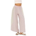 thumbnail image 2 of VV AVEORS Womens Wide Leg Striped Boho Palazzo Pants With Lace Panel Summer Loose Elastic Waist Beach Vacation Lounge Comfy Sweatpants Pink M, 2 of 7