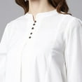 thumbnail image 7 of Janasya Indian Chinese Neck 3/4 Sleeve Solid White Cotton Tunic For Women, 7 of 7