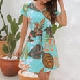 thumbnail image 3 of Vestido floral de mujer con cuello en V, manga corta, cordón en la cintura, vestido de verano hasta la rodilla, verde M, 3 of 6