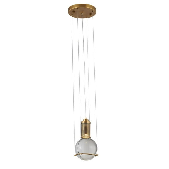 Bethel International Single Pendant Lighting Antique Brass Metal & Crystal