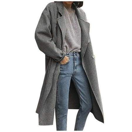 

Ziloco Fashion Womens Lapel Solid Windbreaker Jacket Coat Double Breasted Overcoat maternity coat Gray XL