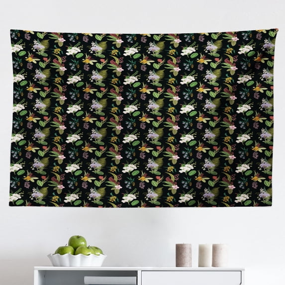 Fern Tapestry, Pastel Composition with Curved Abstract Leaves Nature Arrangement Foliage, Fabric Wall Hanging Decor for Bedroom Living Room Dorm, 2 Sizes, Yellow Green Pale Blue, by Ambesonne