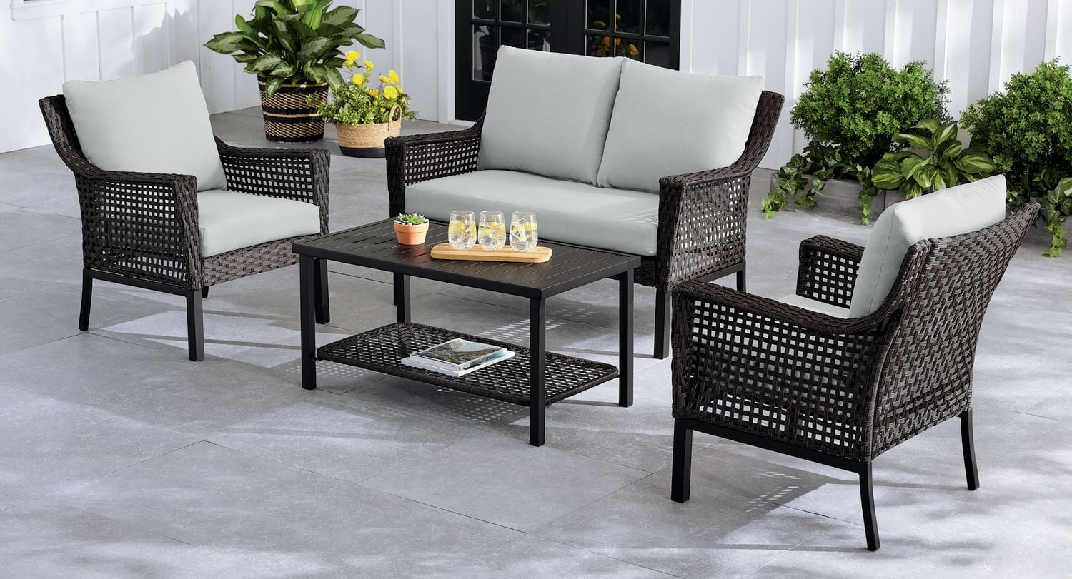 HOMETRENDS Belmont 4-Piece Patio Conversation Set, Handwoven wicker ...