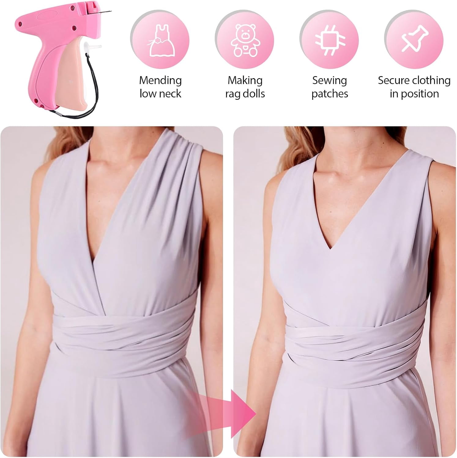 Stitch Gun for Clothes - No-Sew Handheld Quick Clothing Fixer with 6 Mini Needles & 2000 Micro Fasteners (1000 White+1000 Black), Retail Price Tagging Gun Fabric Stapler for Temporary Sewing