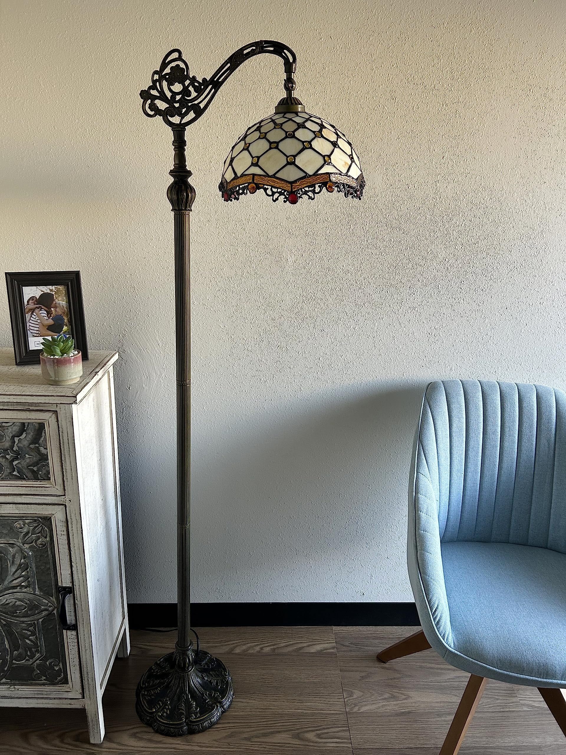 Enjoy Décor Lamps 63-Inch Tiffany 1-Light Bronze LED Floor Lamp with Stained Glass Bowl Shade