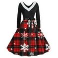 thumbnail image 2 of RKSTN Robes pour Femmes Imprimé de Noël Col en V Taille Cintrée Manches Longues Robe Rétro Ample, 2 of 4