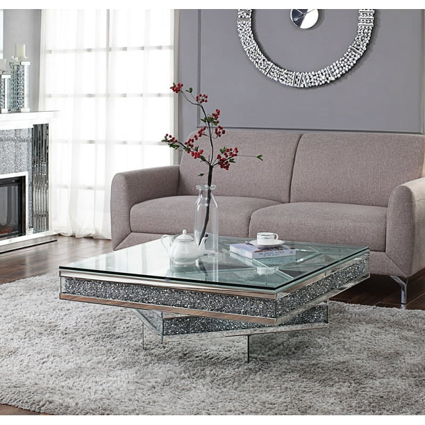 Acme Nie Coffee Table In Mirrored, Mirrored Coffee Table Square