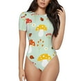thumbnail image 1 of Saiise Motif Champignon Abeille Combinaison à Manches Courtes pour Femmes Col Rond Pyjama Justaucorps Extensible avec Fermeture à Pression-TG, 1 of 7