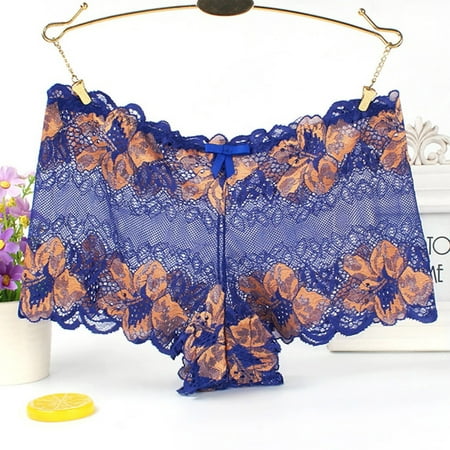 

Uorcsa Stretch Comfortable Hollow Out Perspective Summer Lace Sexy Underpants Dark Blue