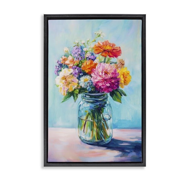 Stupell Industries Cottage Vibrant Country Jar Bouquet Black Floating Frame Canvas Art, 17 x 25, by Petals Prints Design