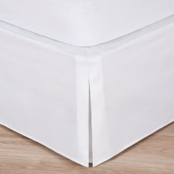 Queen Size White Luxury Hotel Bed Skirt Tailored Pleat, 14" Drop