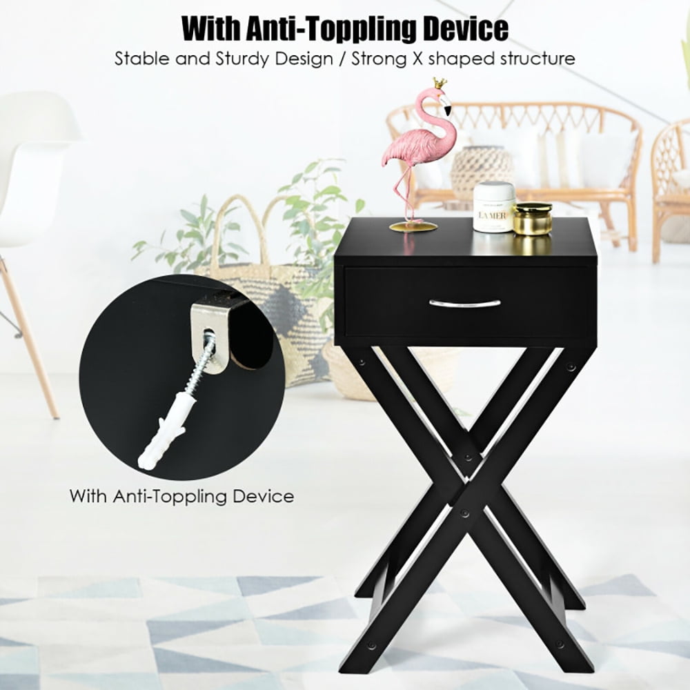 Finihen End Table, Design Sofa Side Table with X-Shape Drawer, Sofa Side Table, Bed Side Table, for Small Space, Living Room, Bedroom, Black Finihen End Table, Design Sofa Side Table with X-Shape Drawer, Sofa Side Table, Bed Side Table, for Small Space, Living Room, Bedroom, Black