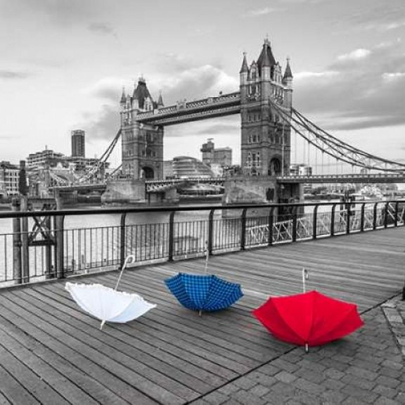Colorful umbrellas on promenade near Tower bridge, London, UK Poster Print by Assaf Frank (24 x 24)