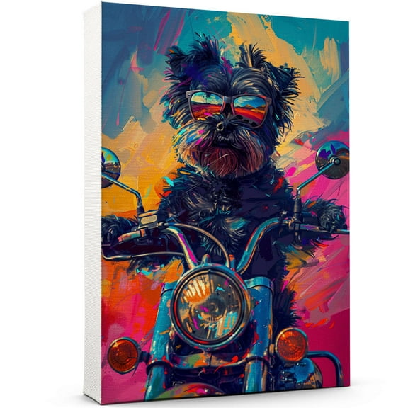 Affenpinscher Dog Poster Riding A Motorcycle - Affenpinscher Dog Canvas Wall Art For Bedroom Decor - Room Decor - Gifts For Women