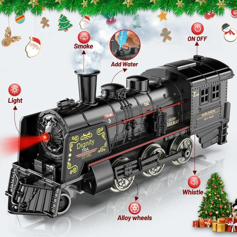 Beefunni Alloy Electric Christmas Train Set with Smoke, Sounds